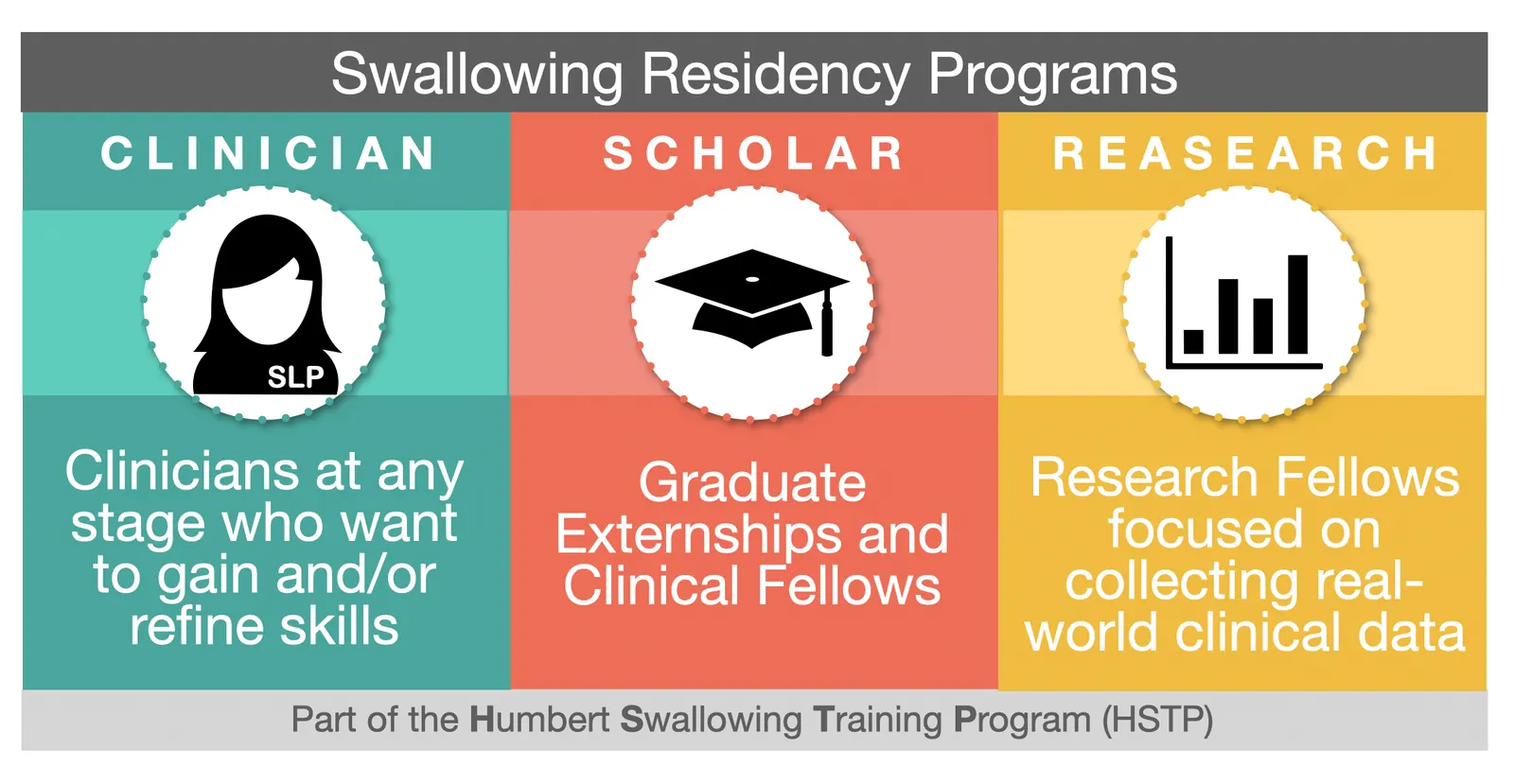 Original Swallowing Residency graphic describing clinician, scholar, and research programs