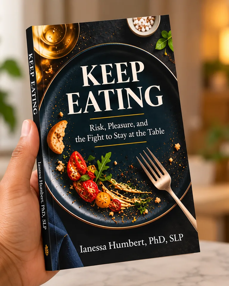 A reader holding a copy of Keep Eating